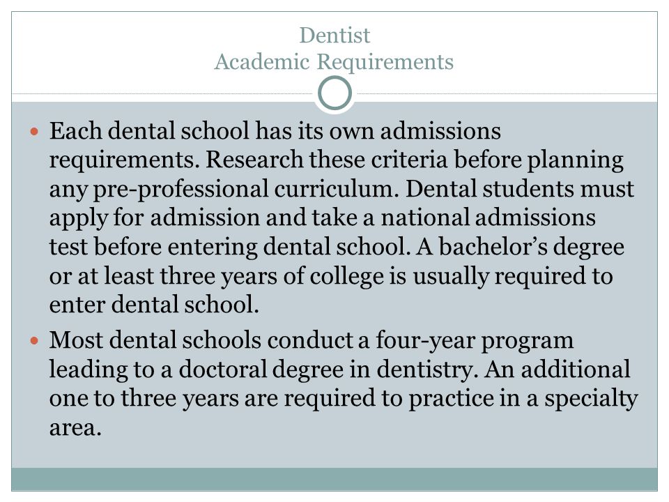 Dentist Academic Requirements