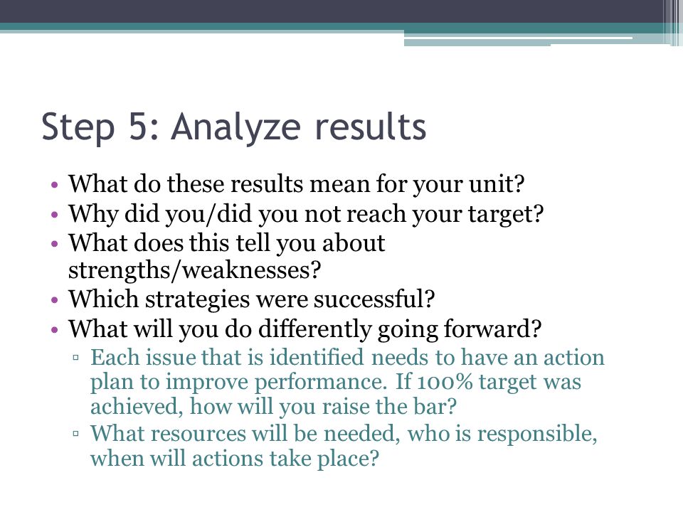 Step 5: Analyze results What do these results mean for your unit