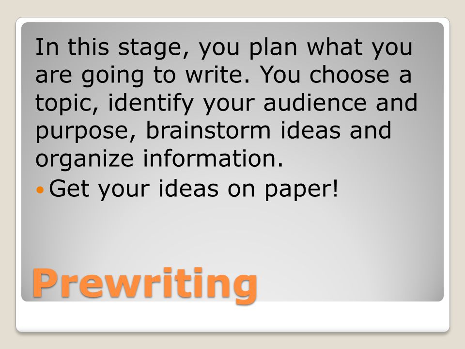 In this stage, you plan what you are going to write