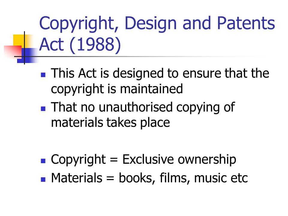Copyright, Design and Patents Act (1988)