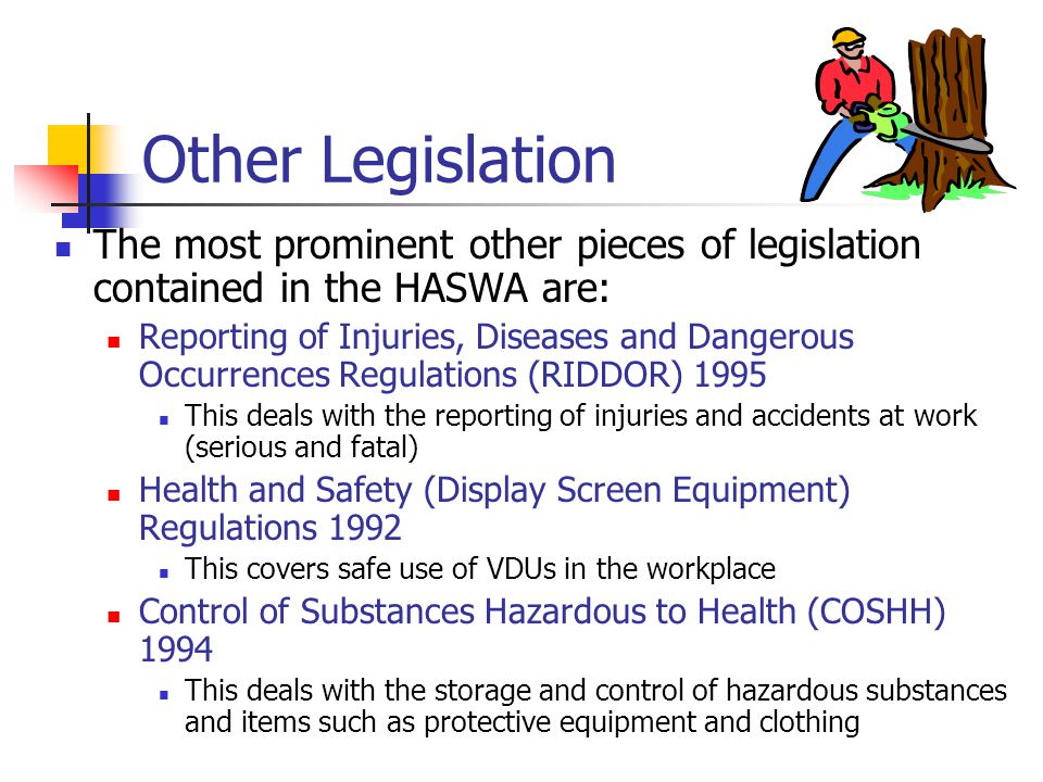 Other Legislation The most prominent other pieces of legislation contained in the HASWA are:
