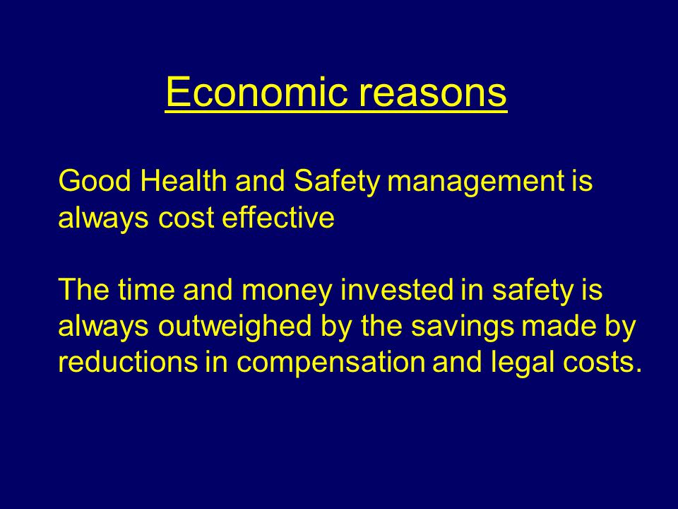 Economic reasons Good Health and Safety management is always cost effective.