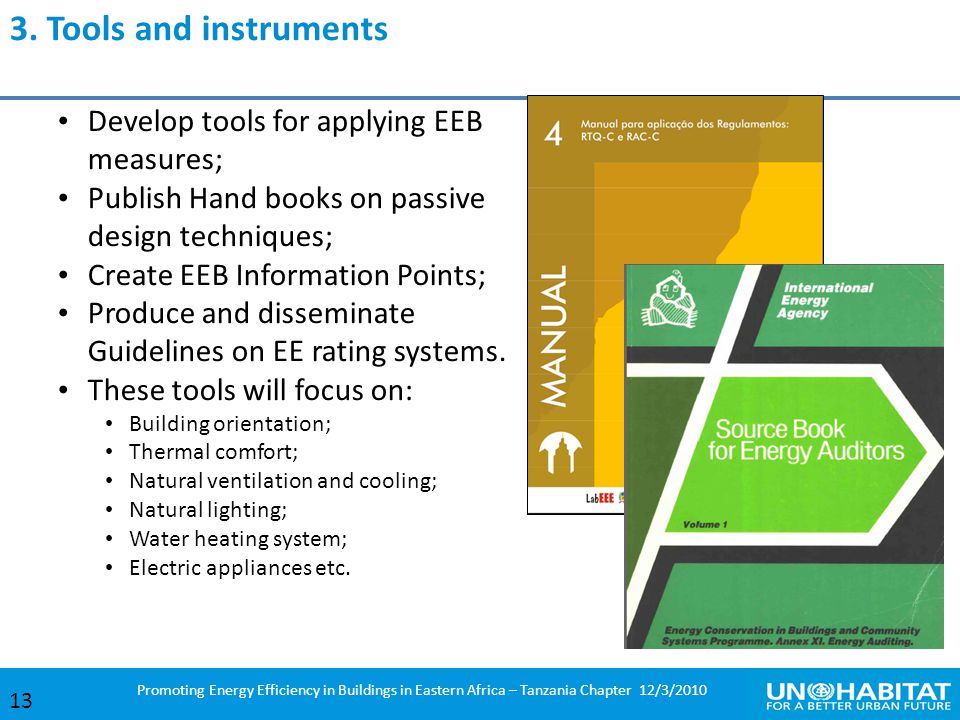 3. Tools and instruments Develop tools for applying EEB measures;