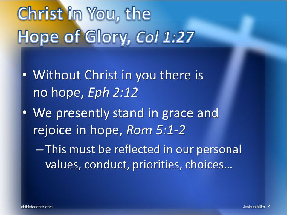 Christ in You, the Hope of Glory, Col 1:27