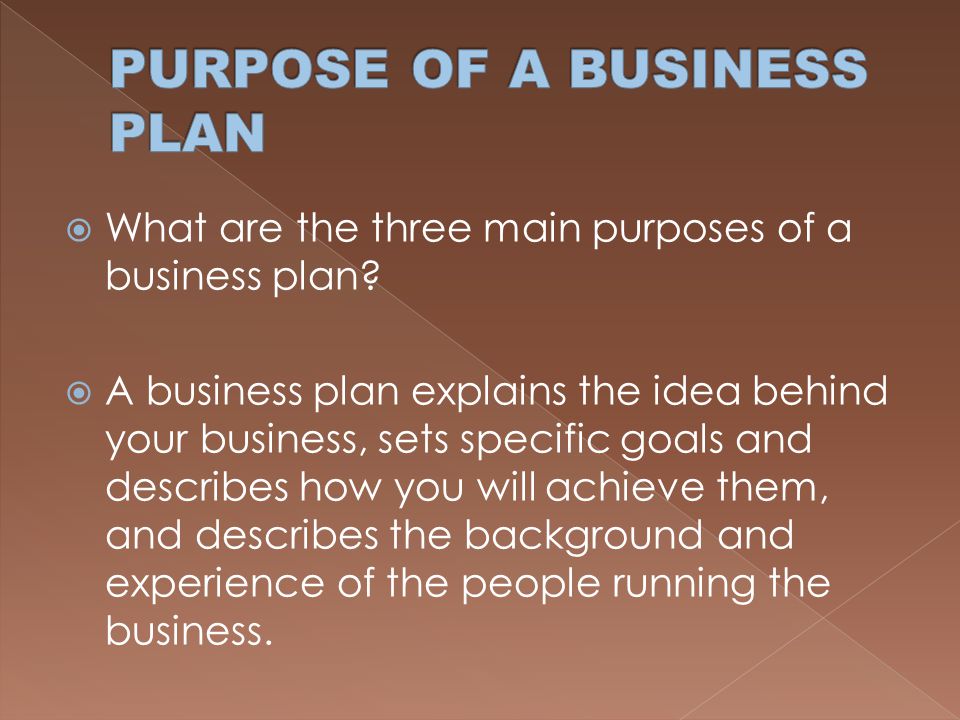 PURPOSE OF A BUSINESS PLAN