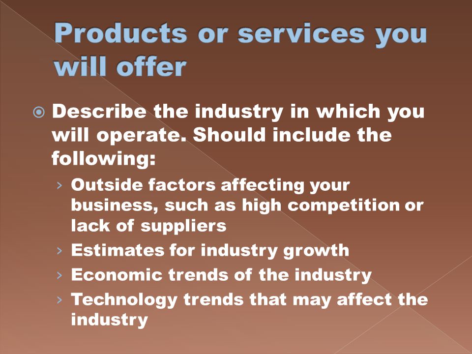 Products or services you will offer
