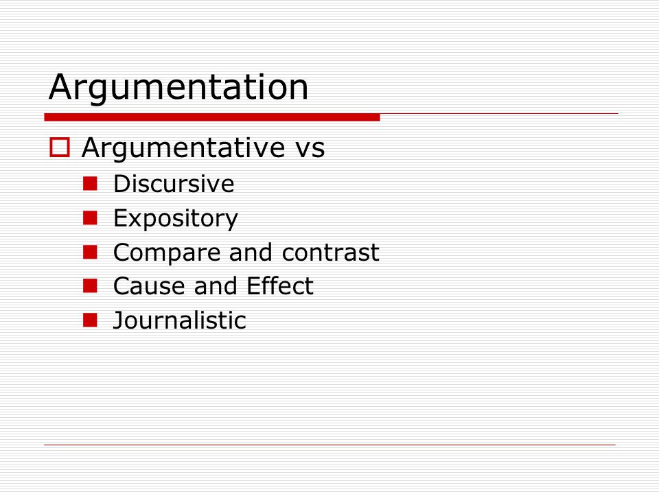 Argumentation Argumentative vs Discursive Expository