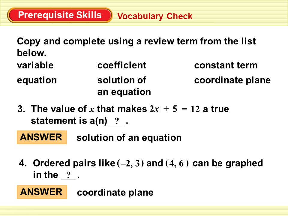 Copy and complete using a review term from the list below.