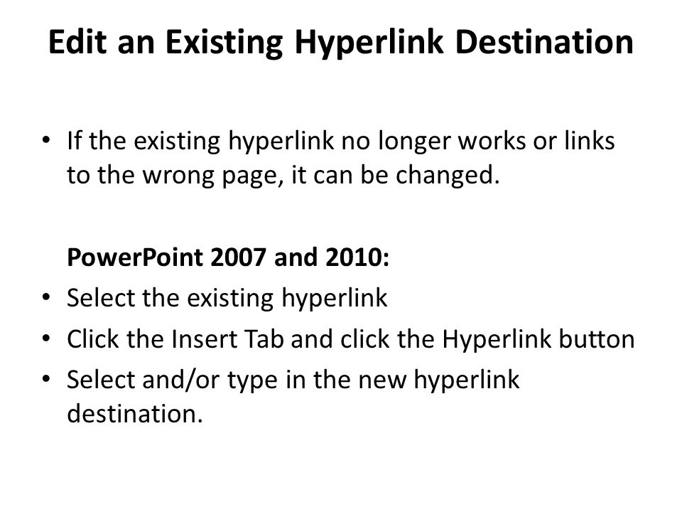 Edit an Existing Hyperlink Destination