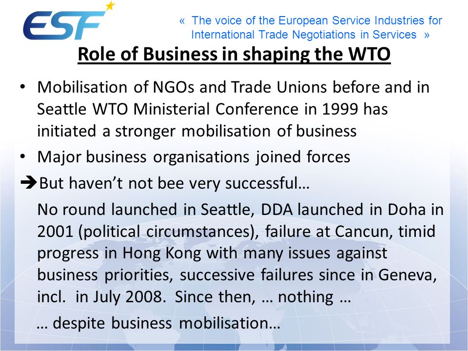 Role of Business in shaping the WTO