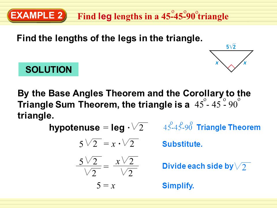 Find leg lengths in a triangle EXAMPLE 2
