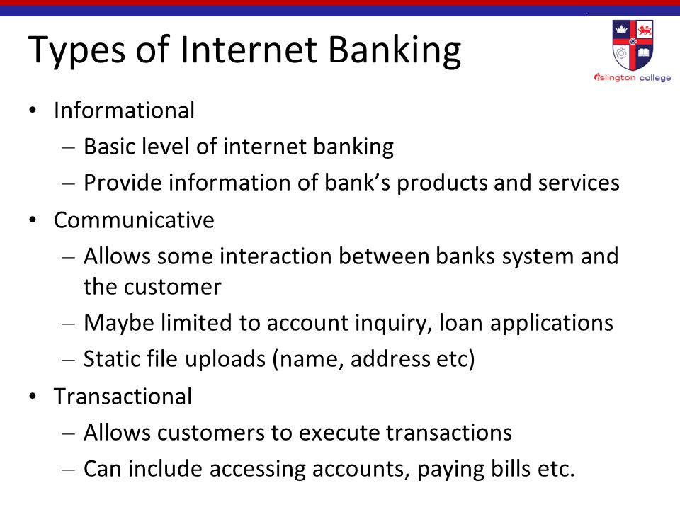 Types of Internet Banking