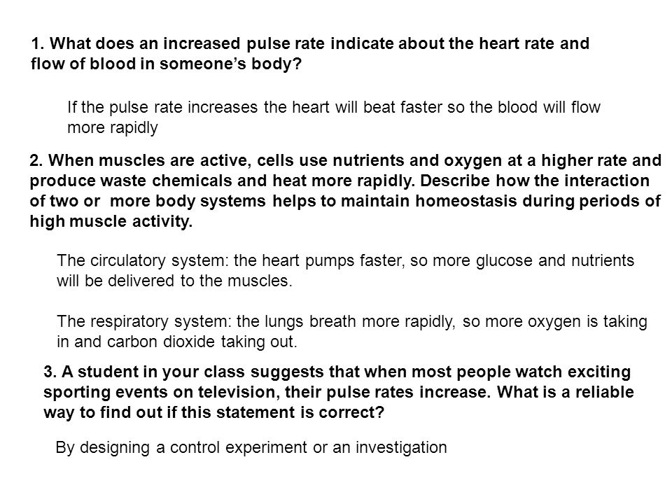 1 What Does An Increased Pulse Rate Indicate About The Heart Rate And Flow Of Blood In Someone S Body If The Pulse Rate Increases The Heart Will Beat Ppt Video Online Download
