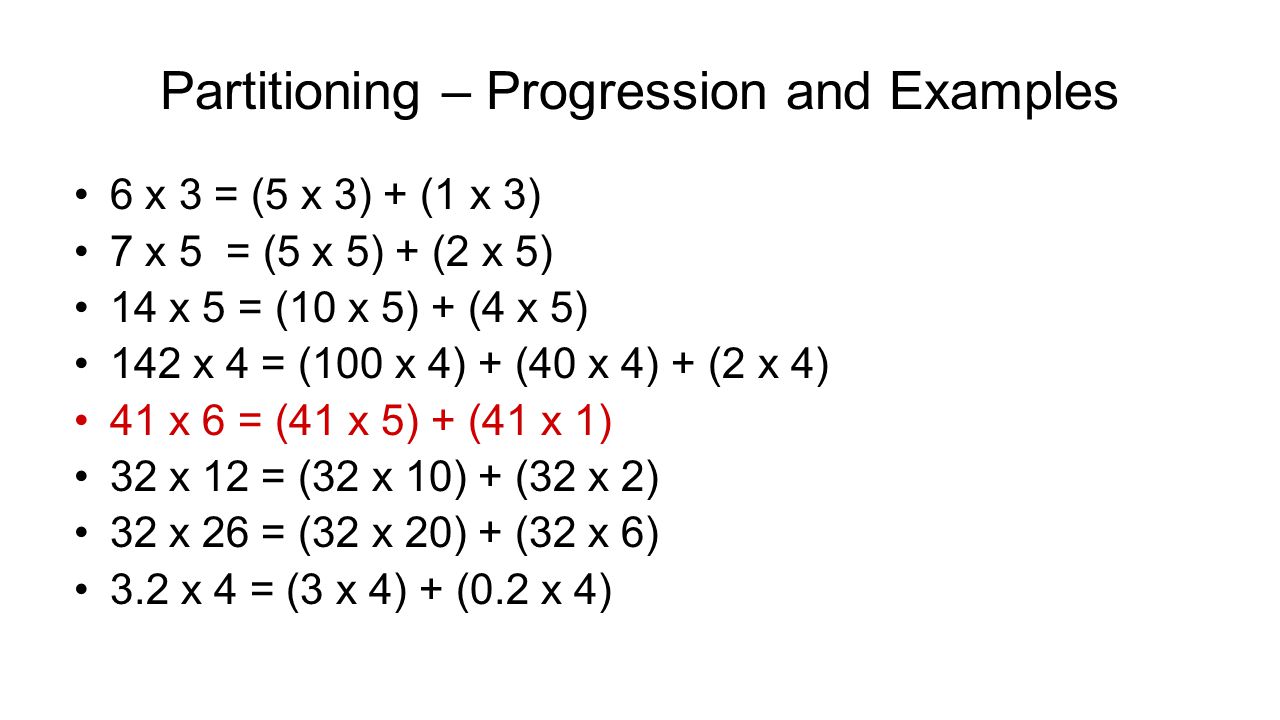 Partitioning – Progression and Examples