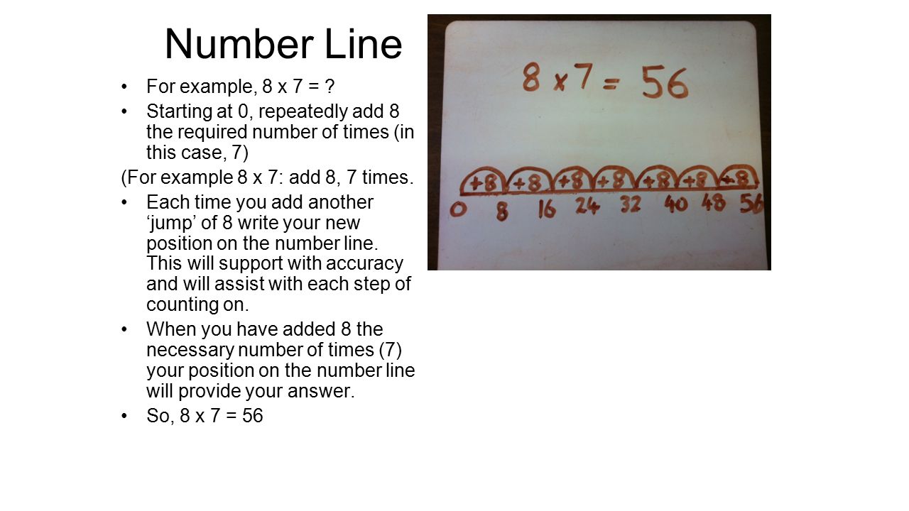 Number Line For example, 8 x 7 =