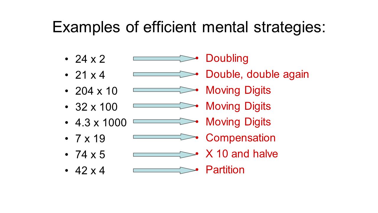 Examples of efficient mental strategies: