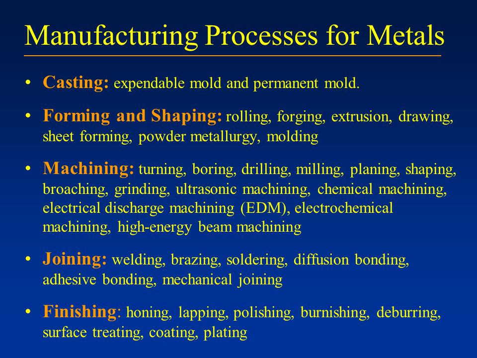 Manufacturing Processes for Metals
