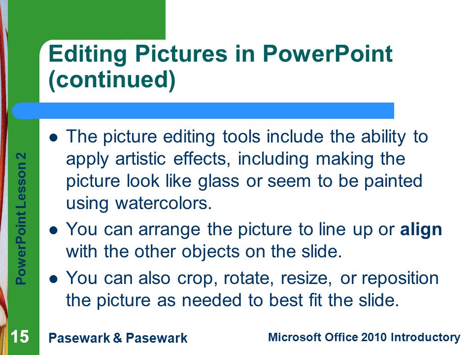 Editing Pictures in PowerPoint (continued)