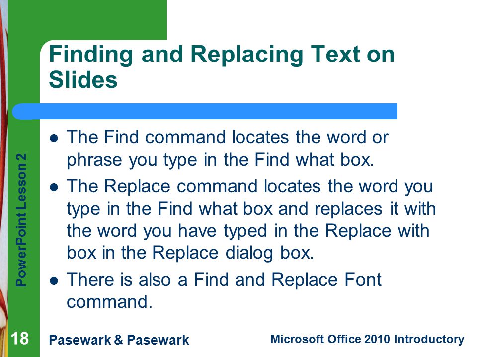 Finding and Replacing Text on Slides