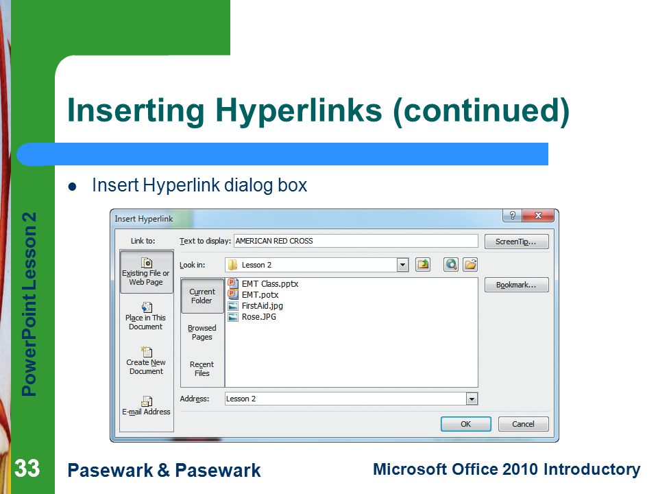 Inserting Hyperlinks (continued)