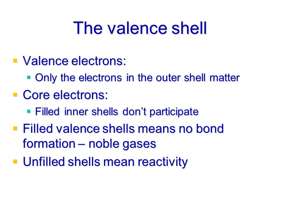 The valence shell Valence electrons: Core electrons: