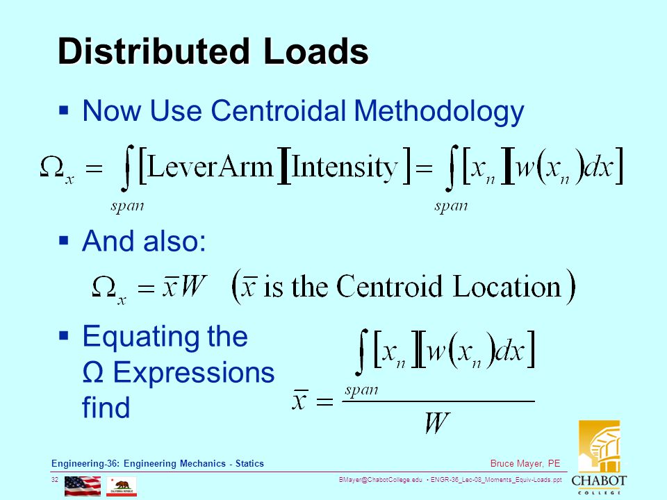 Distributed Loads Now Use Centroidal Methodology And also:
