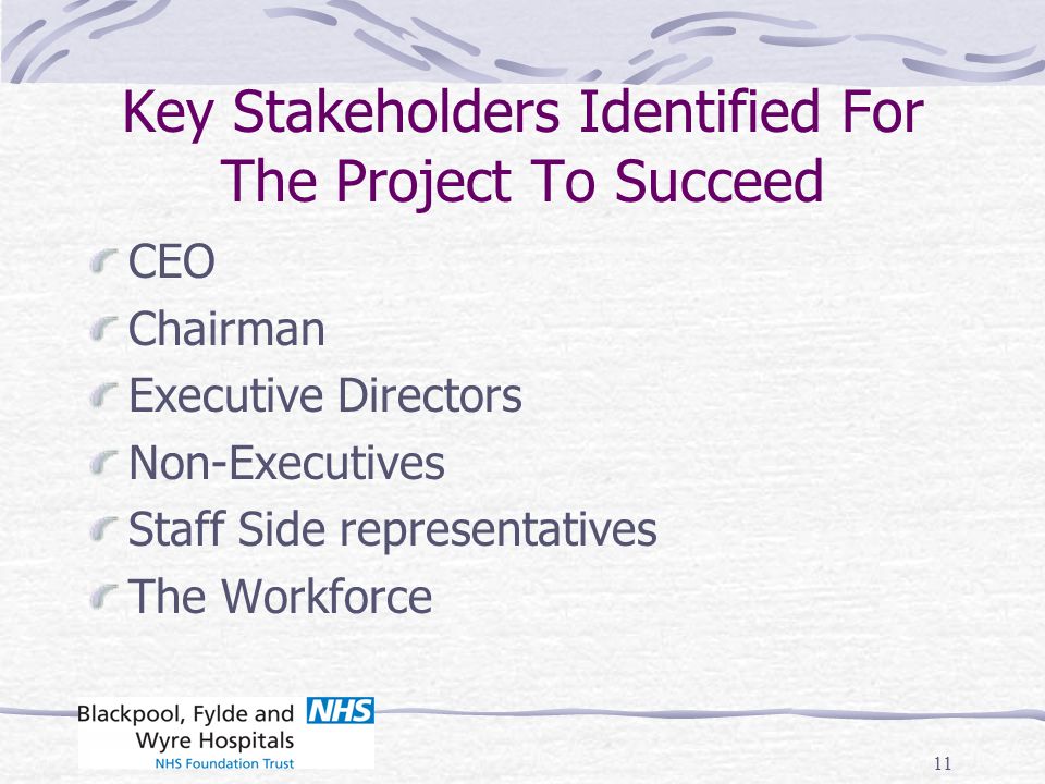 Key Stakeholders Identified For The Project To Succeed