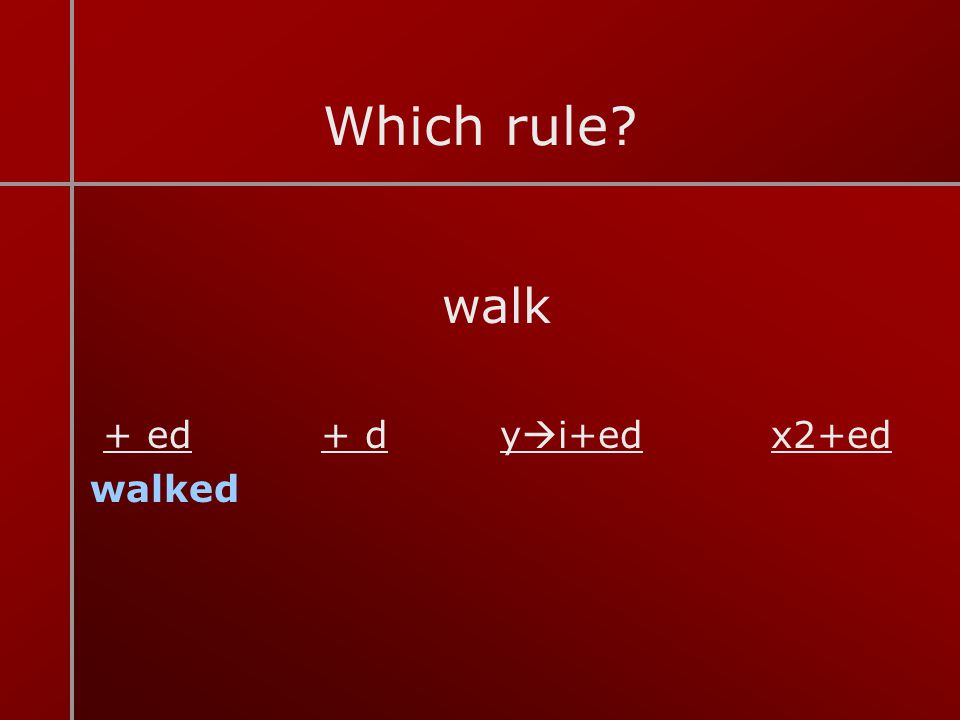 Which rule walk + ed + d yi+ed x2+ed walked
