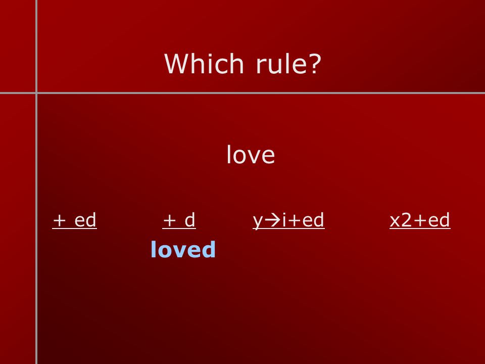 Which rule love + ed + d yi+ed x2+ed loved