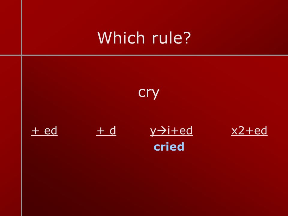 Which rule cry + ed + d yi+ed x2+ed cried