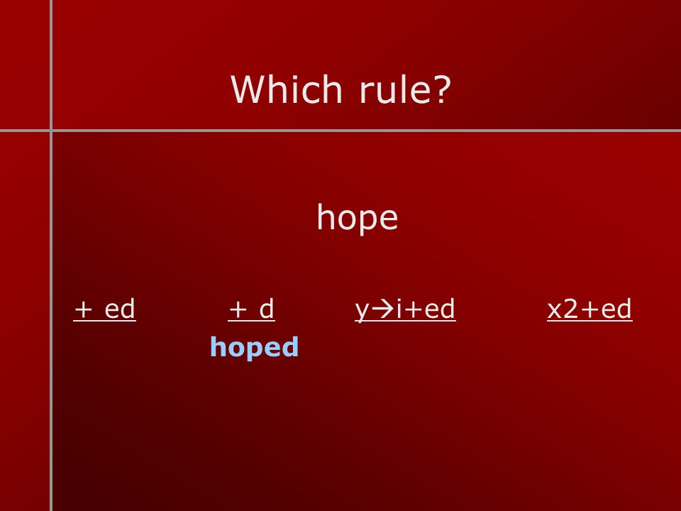 Which rule hope + ed + d yi+ed x2+ed hoped