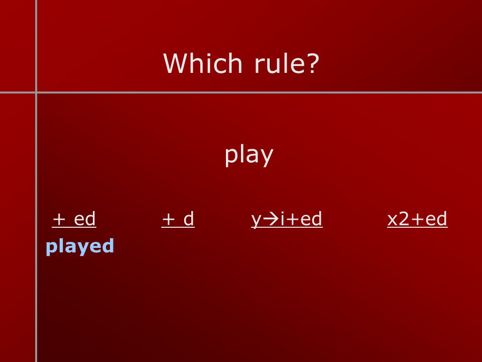 Which rule play + ed + d yi+ed x2+ed played