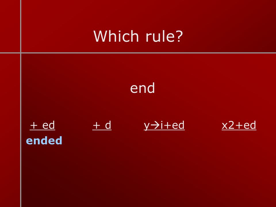 Which rule end + ed + d yi+ed x2+ed ended