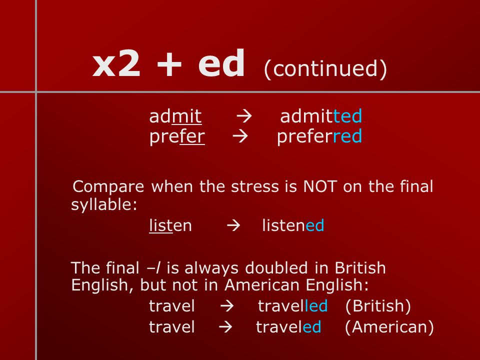 x2 + ed (continued) admit  admitted prefer  preferred