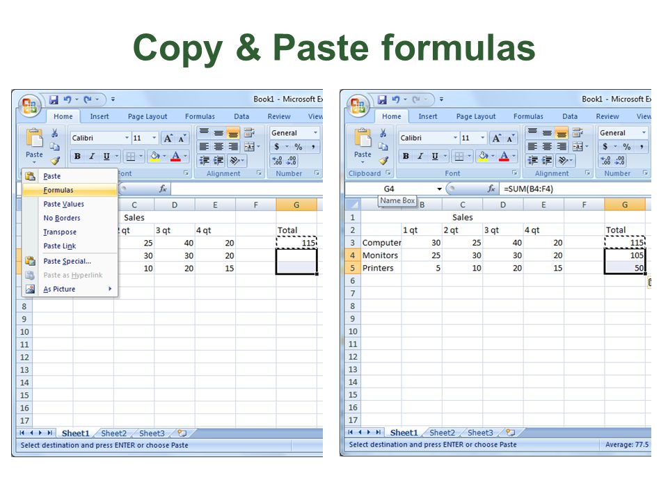 Copy & Paste formulas