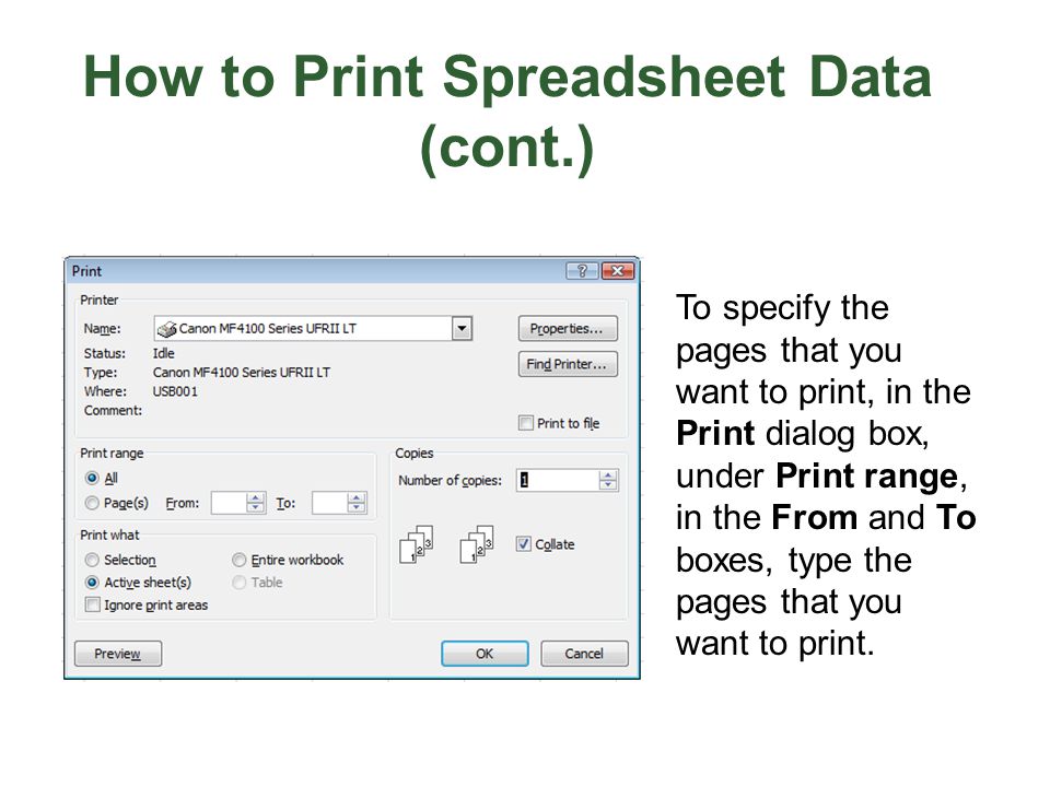 How to Print Spreadsheet Data (cont.)