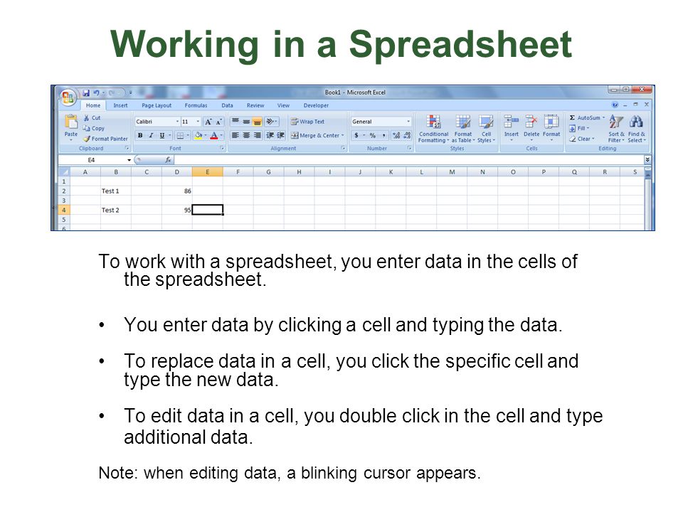 Working in a Spreadsheet
