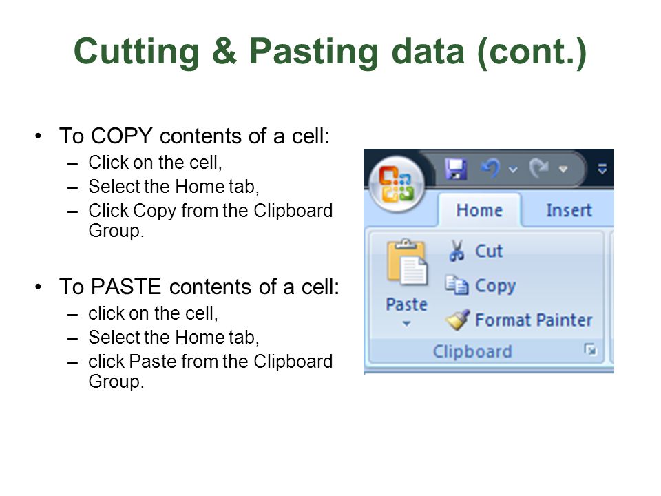 Cutting & Pasting data (cont.)