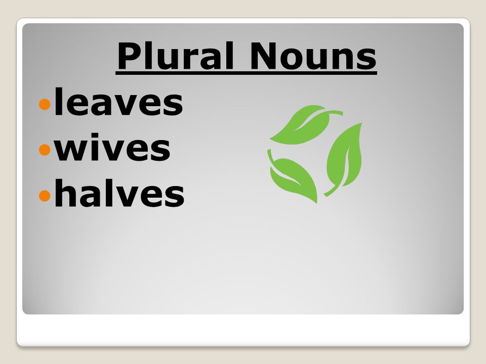 Plural Nouns leaves wives halves