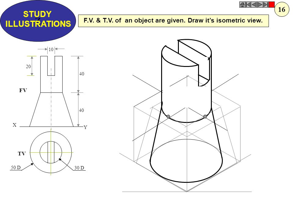 Z STUDY. ILLUSTRATIONS. 16. F.V. & T.V. of an object are given. Draw it’s isometric view. X. Y.