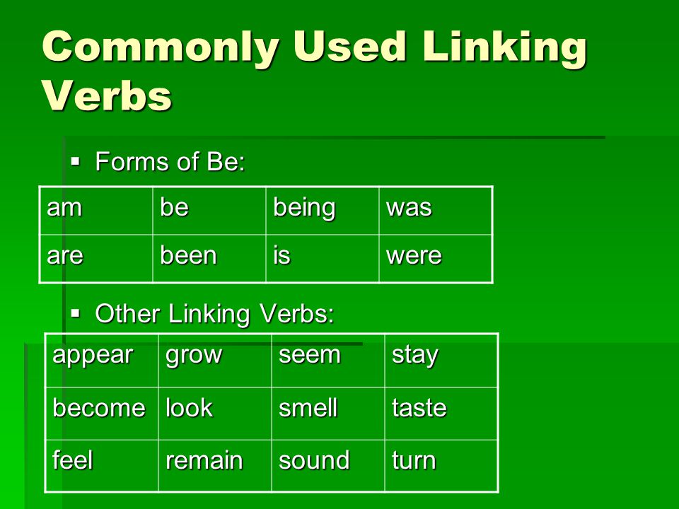 Commonly Used Linking Verbs