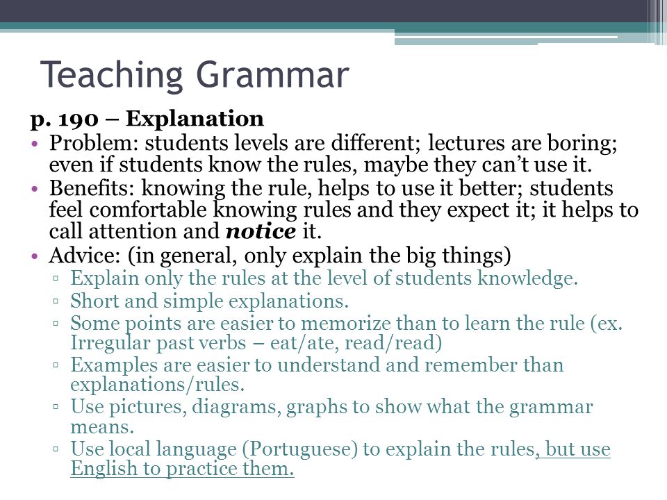 Teaching Grammar p. 190 – Explanation