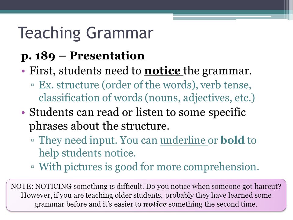Teaching Grammar p. 189 – Presentation