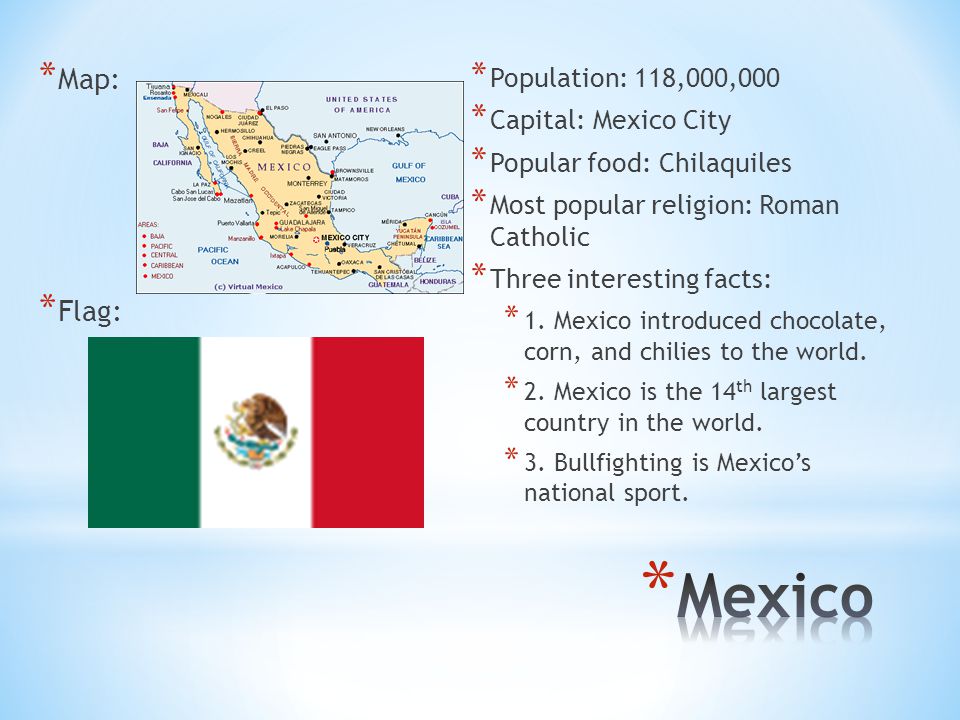 Mexico Map: Flag: Population: 118,000,000 Capital: Mexico City