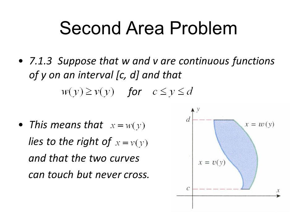 Second Area Problem Suppose that w and v are continuous functions of y on an interval [c, d] and that.