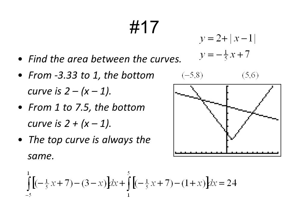 #17 Find the area between the curves. From to 1, the bottom