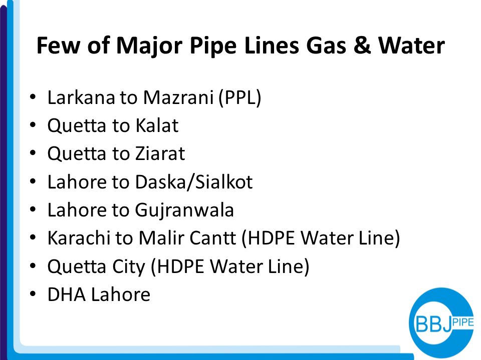 Few of Major Pipe Lines Gas & Water