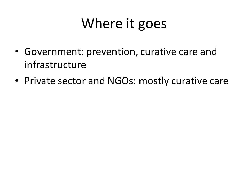 Where it goes Government: prevention, curative care and infrastructure