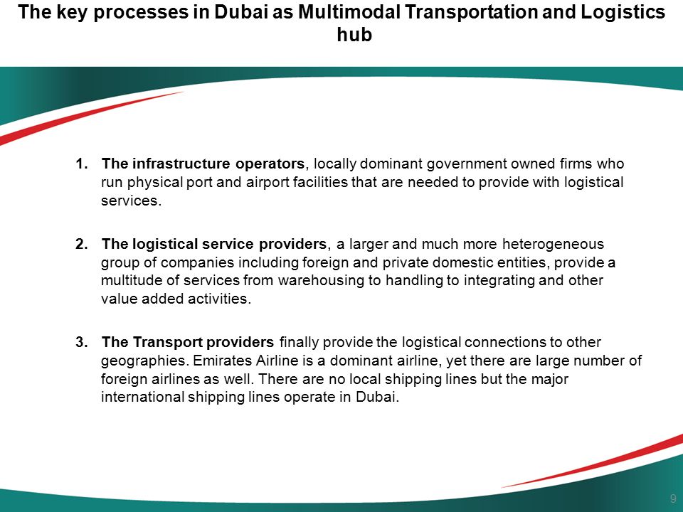 The key processes in Dubai as Multimodal Transportation and Logistics hub