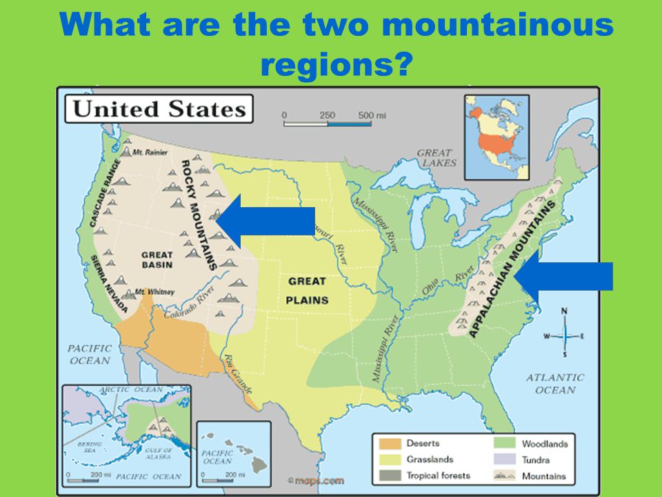 What are the two mountainous regions